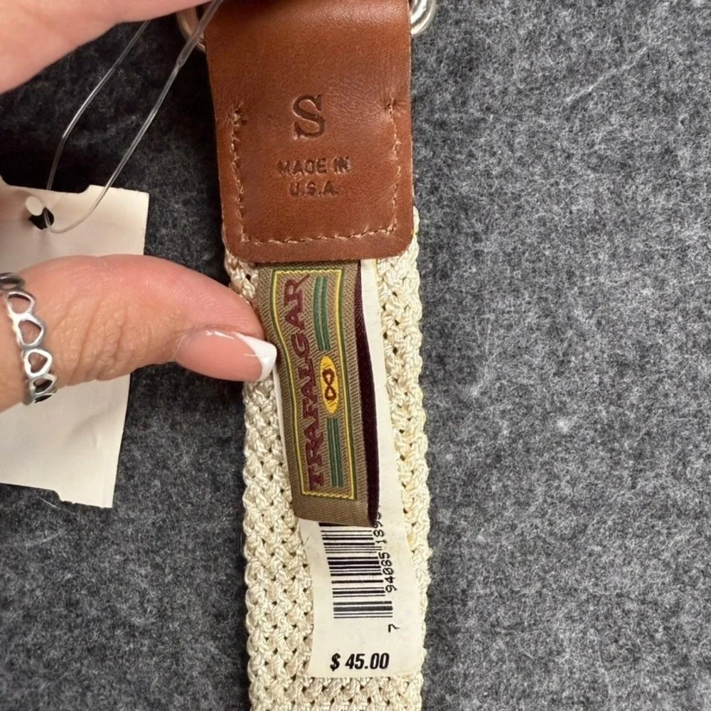 Trafalgar Woven Belt Mens Size‎ S Beige Leather Casual Preppy Dress Belt